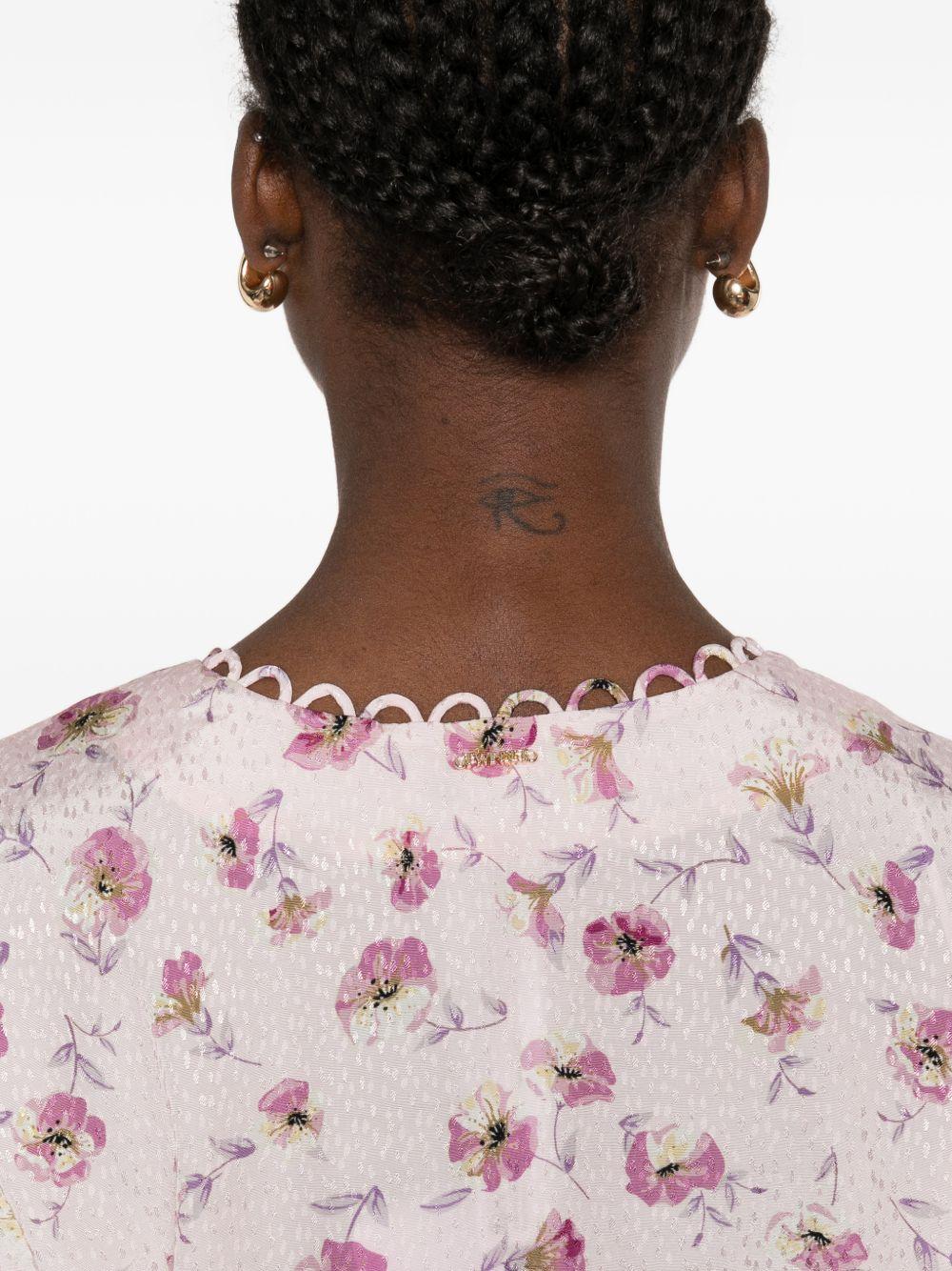TWINSET Camicia color panna a fiori rossi con scollo a V 
