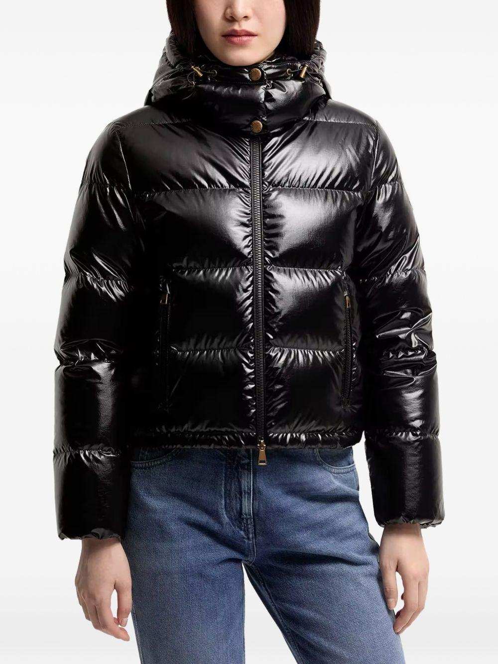 MONCLER Piumino corto lucido nero con cappuccio 