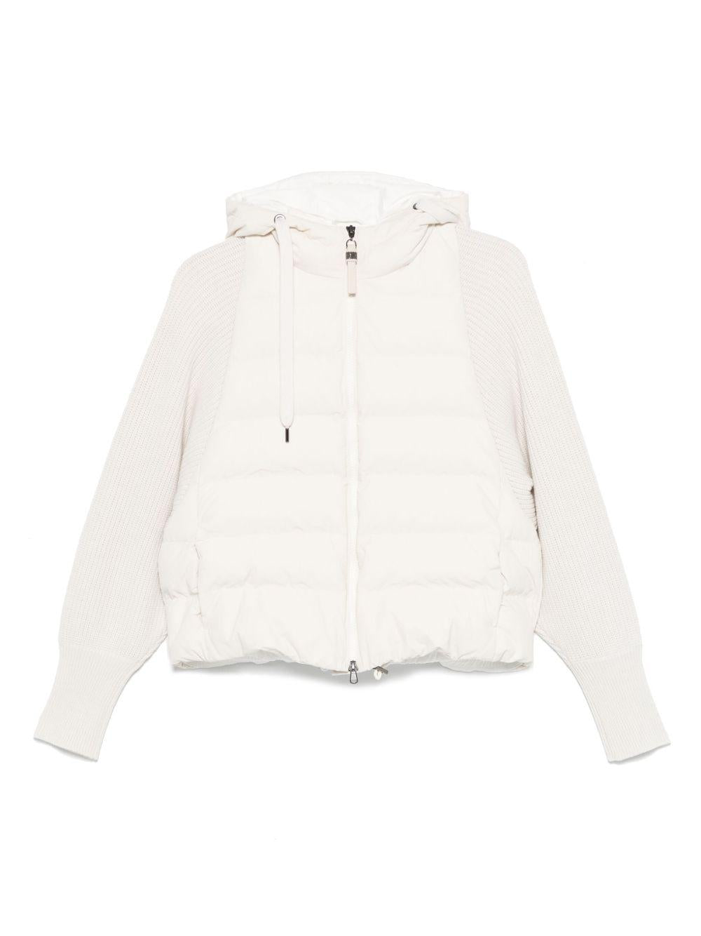 BRUNELLO CUCINELLI Piumino corto color panna con maniche in maglia 