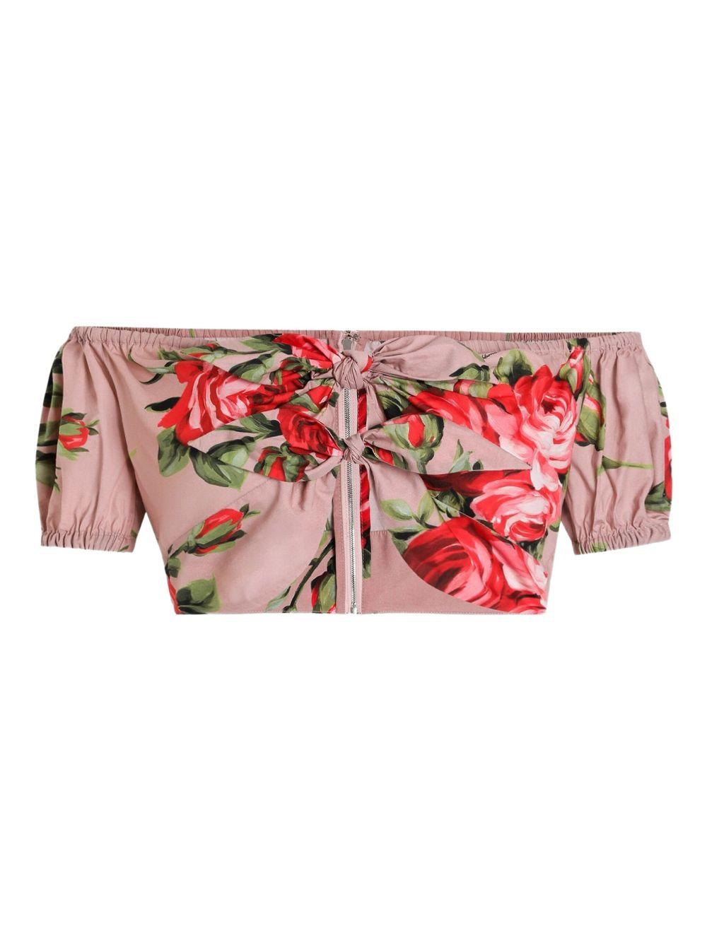 DOLCE e GABBANA Top rosa in cotone con stampa floreale 