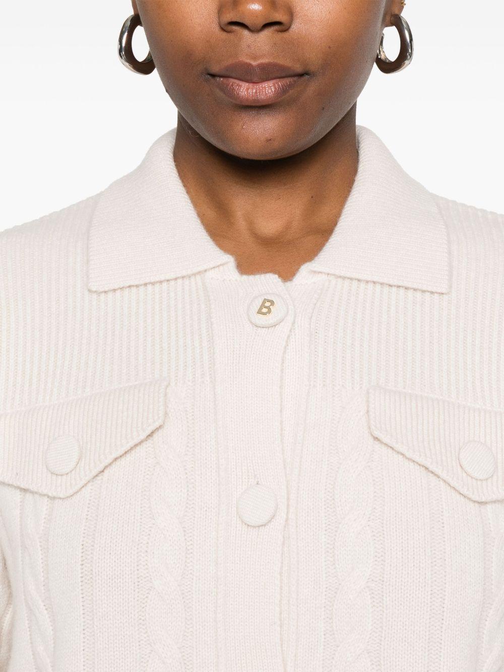 BLUGIRL Cardigan beige a trecce con colletto a punta 