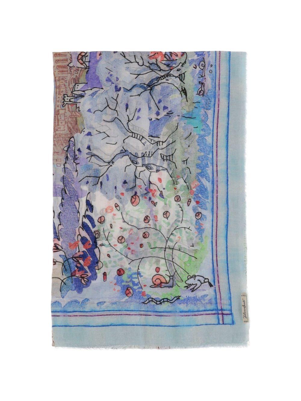 FALIERO SARTI Foulard blu con stampa e disegno grafico 