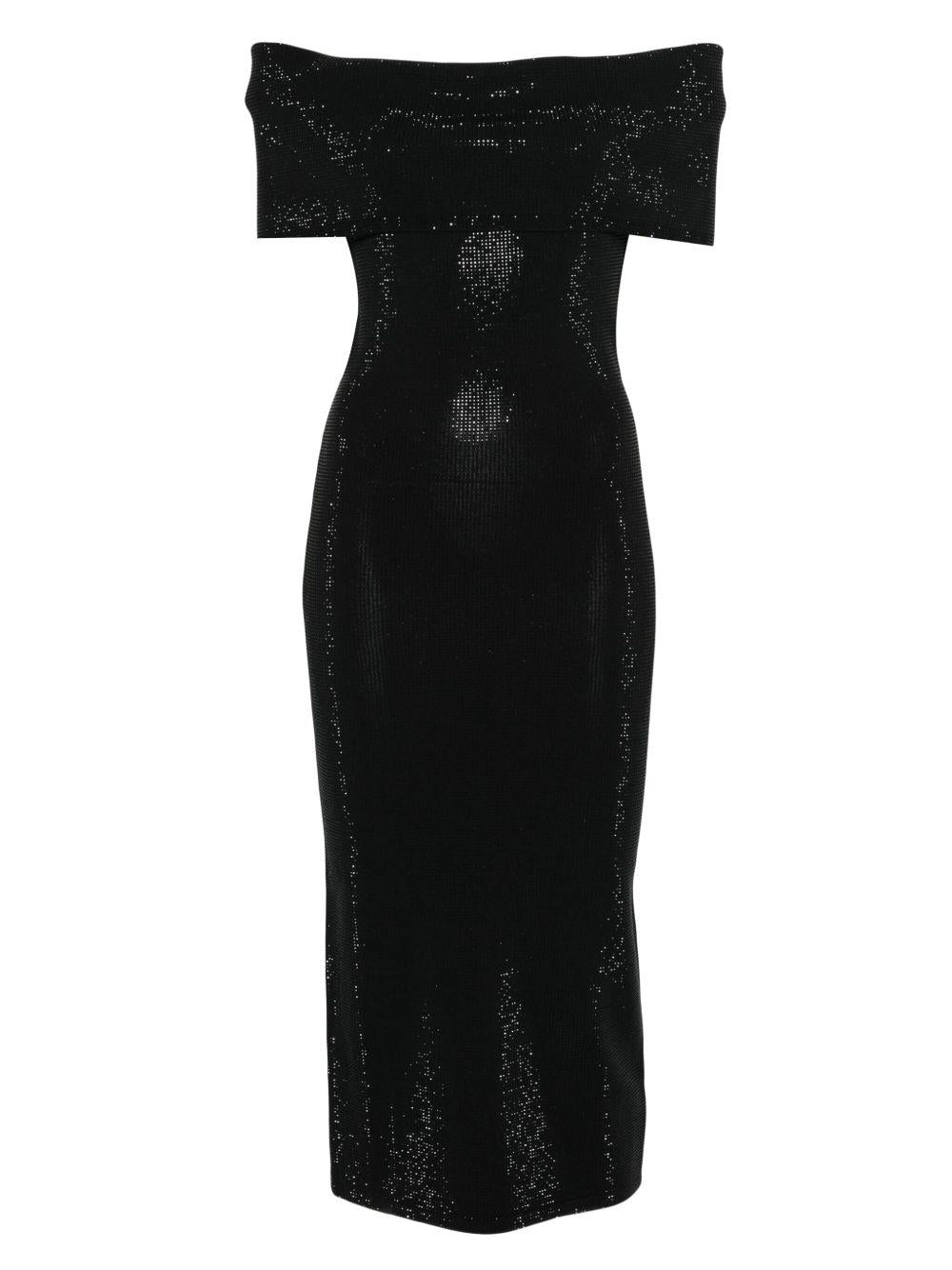 MICHAEL KORS Abito midi nero scollo bardot 