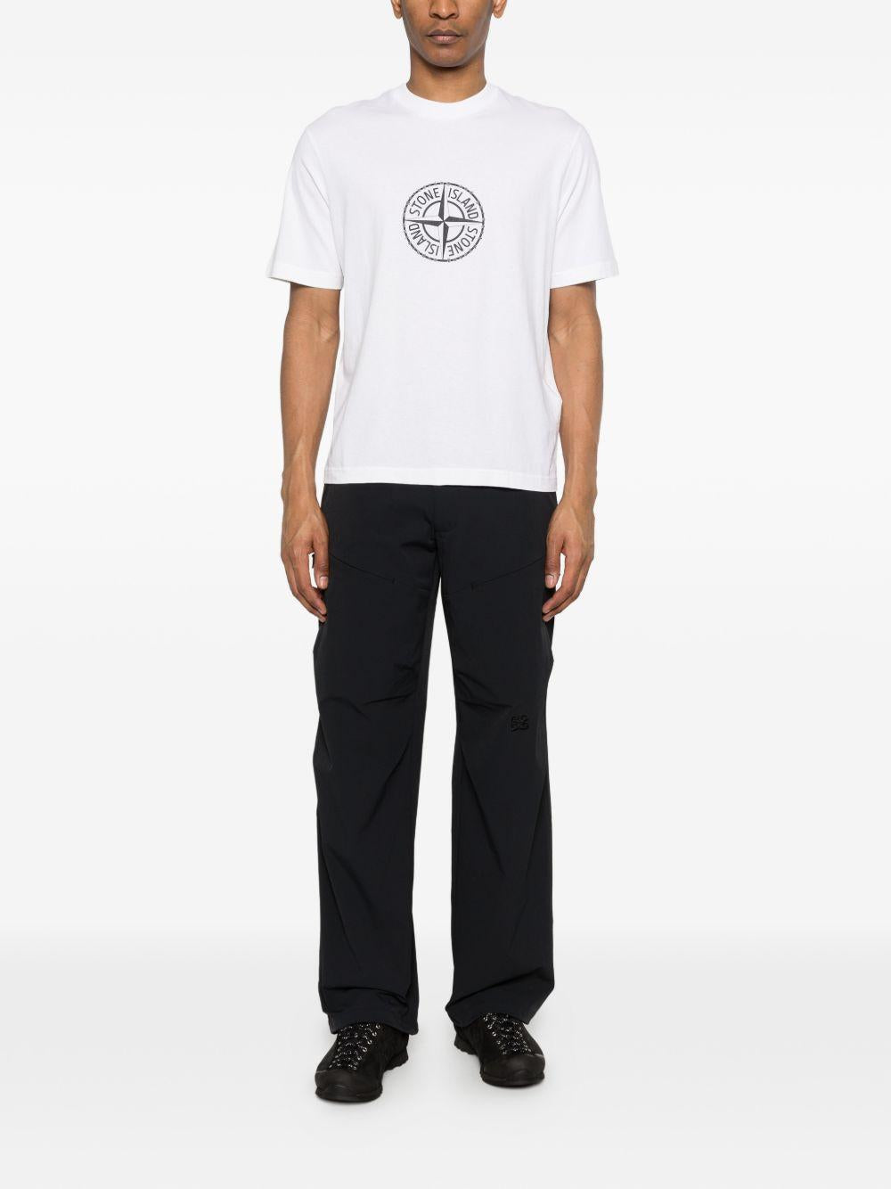 STONE ISLAND T-shirt in cotone bianca con bussola nera 