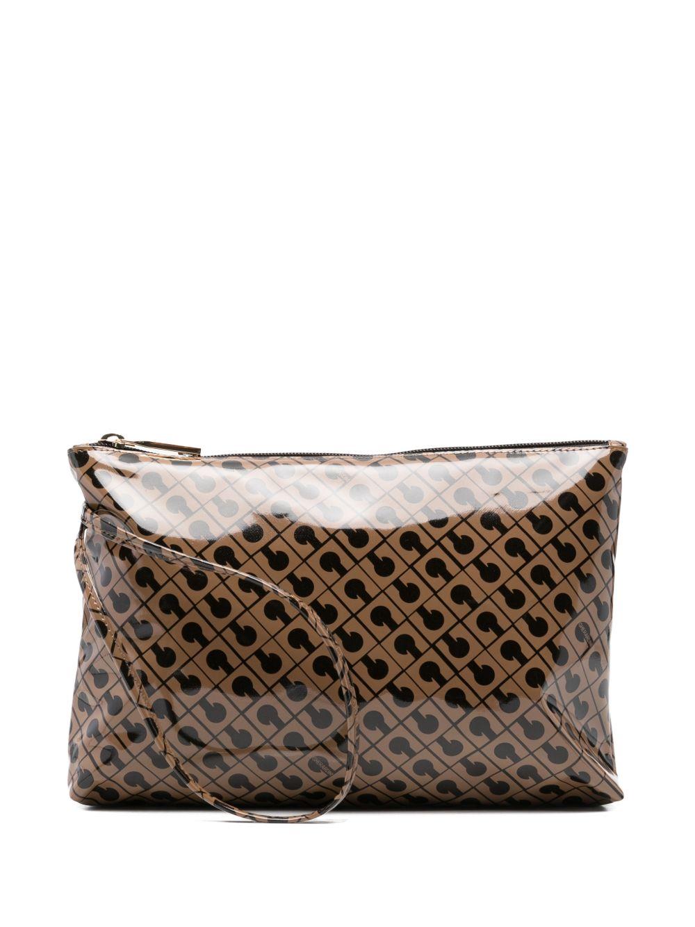 GHERARDINI Pochette clutch bag Softy Glossy Toffee con logo all-over 