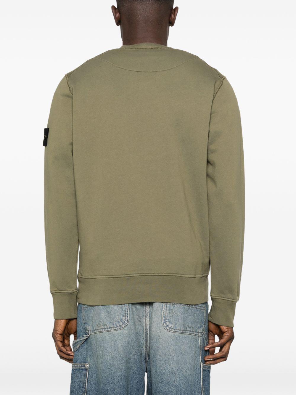 STONE ISLAND Felpa in cotone verde girocollo con patch logo 