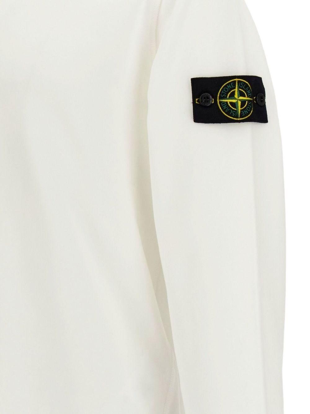 STONE ISLAND Felpa in cotone bianco girocollo con patch logo 