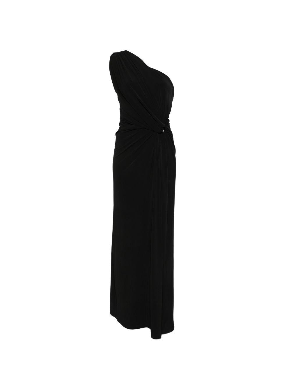 ELEH Abito lungo monospalla nero drappeggiato 