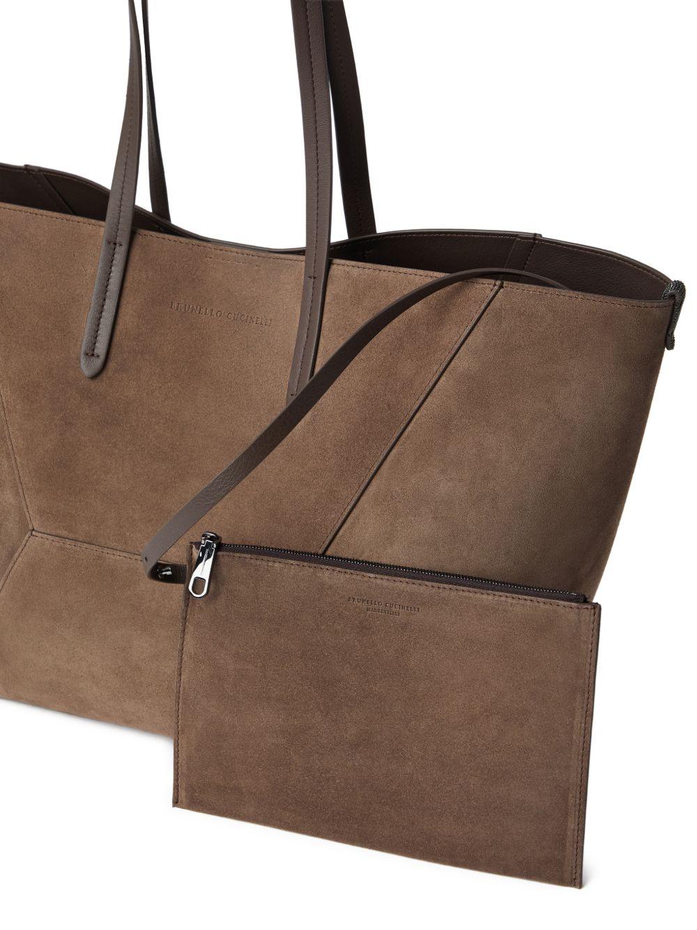 BRUNELLO CUCINELLI Maxi borsa shopping in pelle scamosciata marrone 