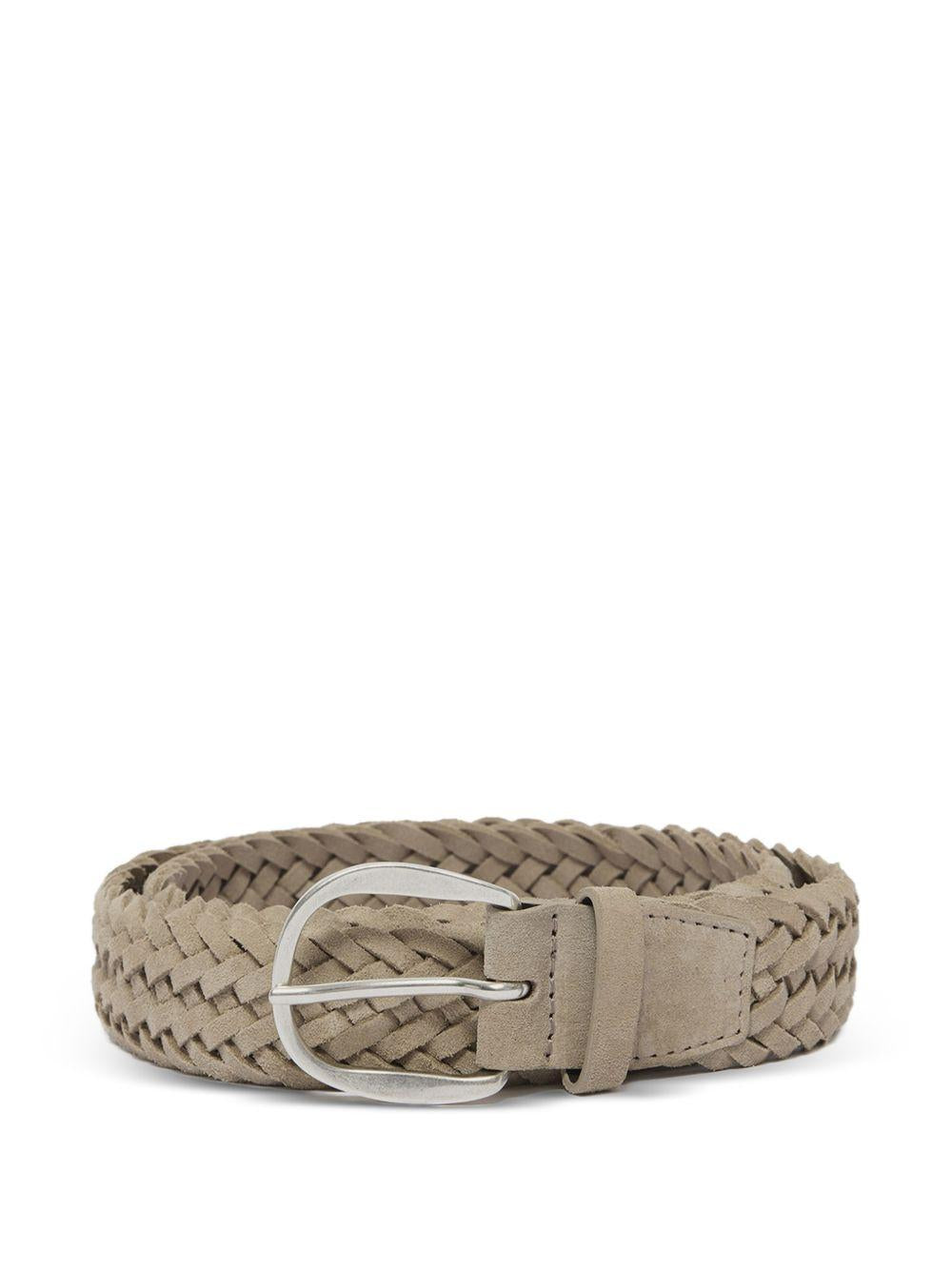 ORCIANI Cintura in pelle intrecciata beige con hardware argento 