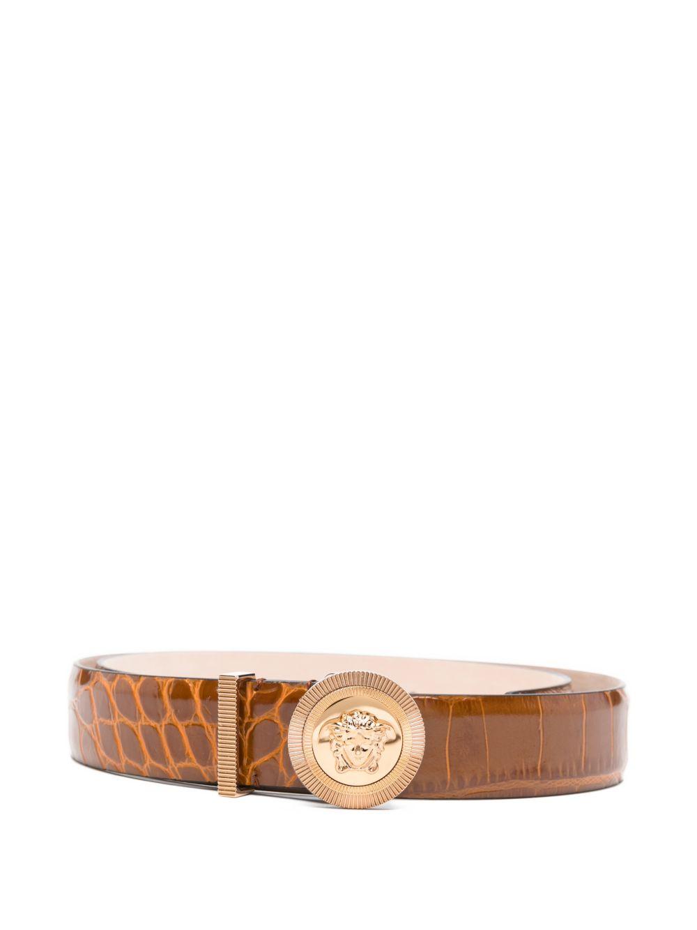 VERSACE Cintura in pelle marrone con fibbia Medusa 