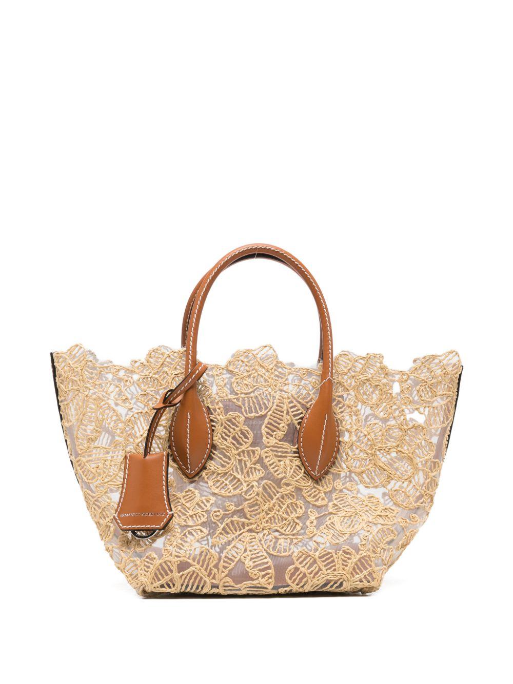 ERMANNO SCERVINO Borsa tote in pizzo floreale beige con manici superiori 