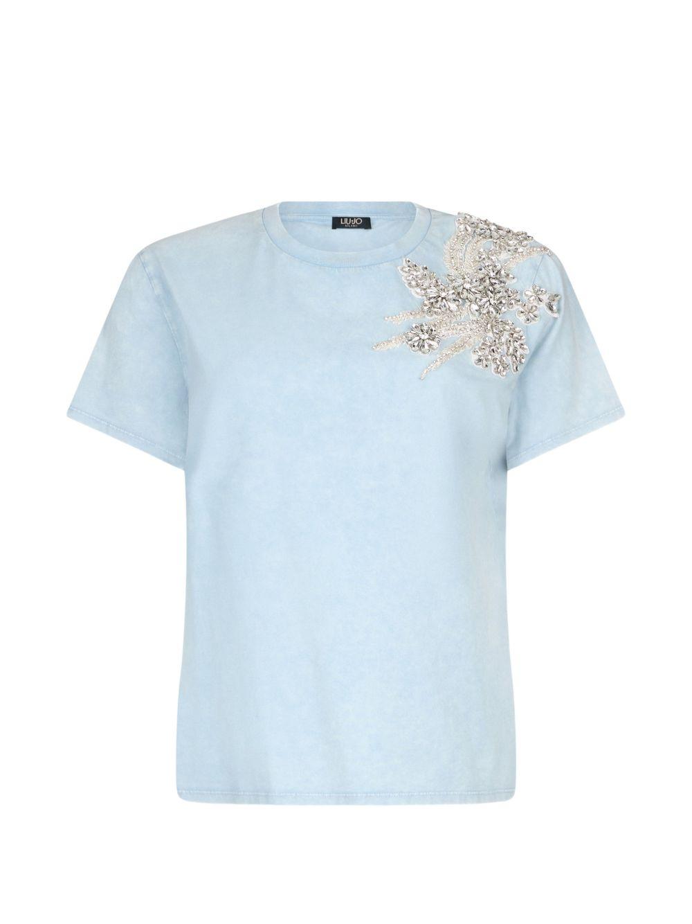 LIUJO T-shirt celeste impreziosita da strass 