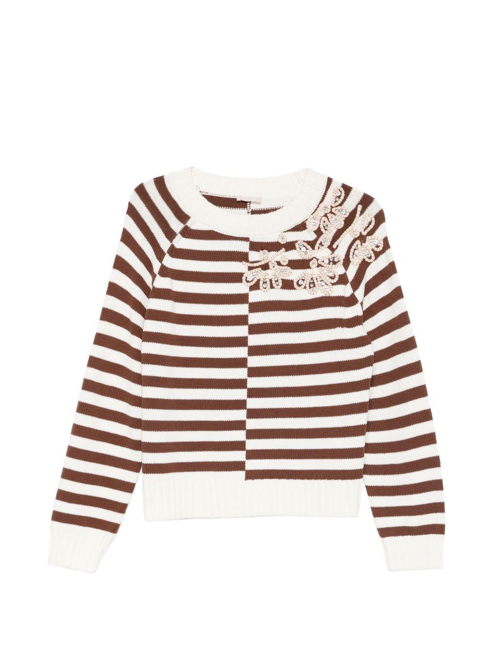 LIUJO Maglia girocollo a righe con decorazione 