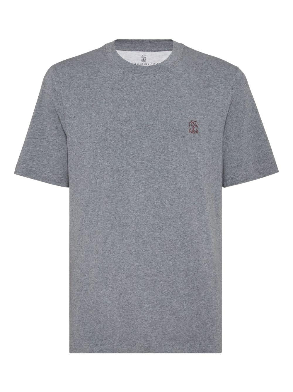BRUNELLO CUCINELLI T-shirt girocollo in jersey di cotone grigio con logo 