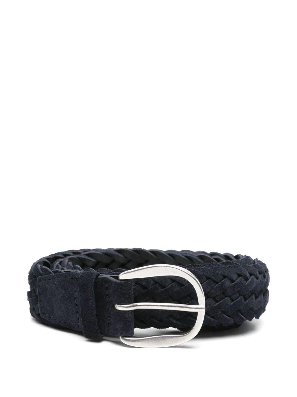ORCIANI Cintura in pelle intrecciata blu con hardware argento 