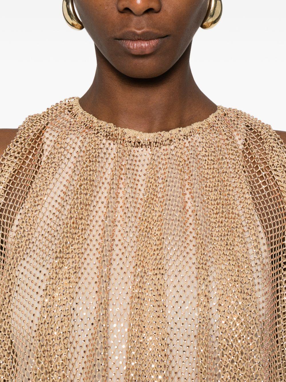 SPORTMAX Top beige con retina impreziosita da perline 