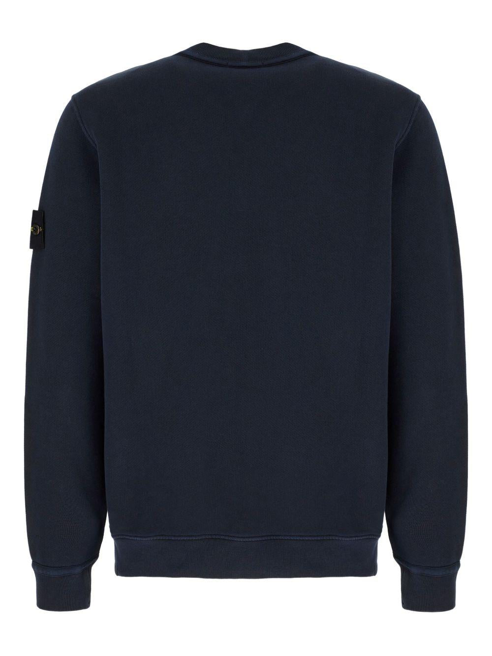STONE ISLAND Felpa girocollo in cotone blu con patch logo 