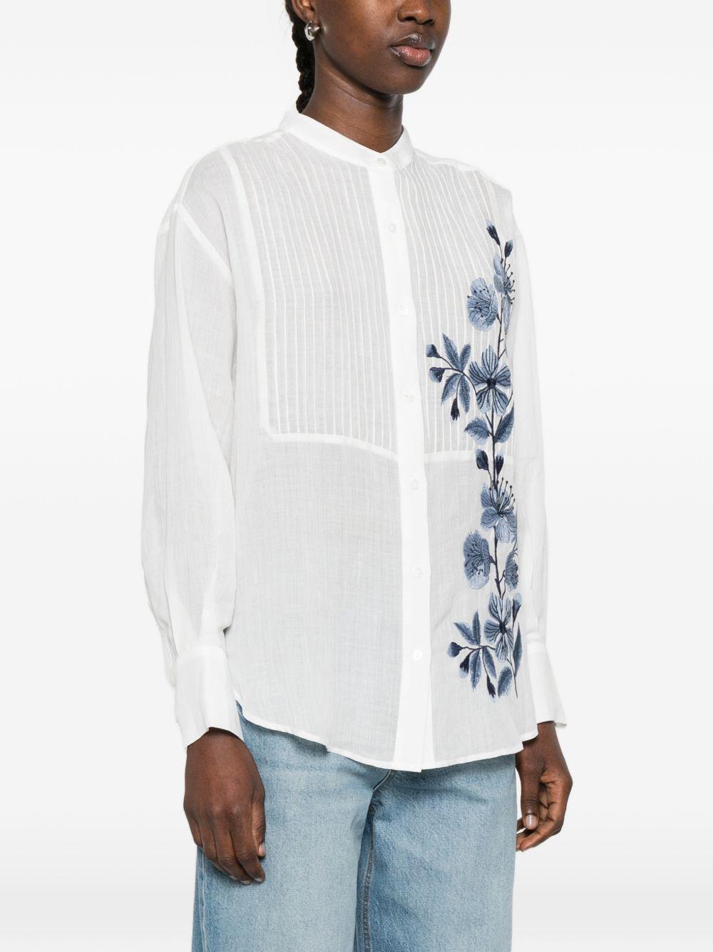 ERMANNO FIRENZE Camicia a maniche lunghe in cotone bianca con inserti blu 