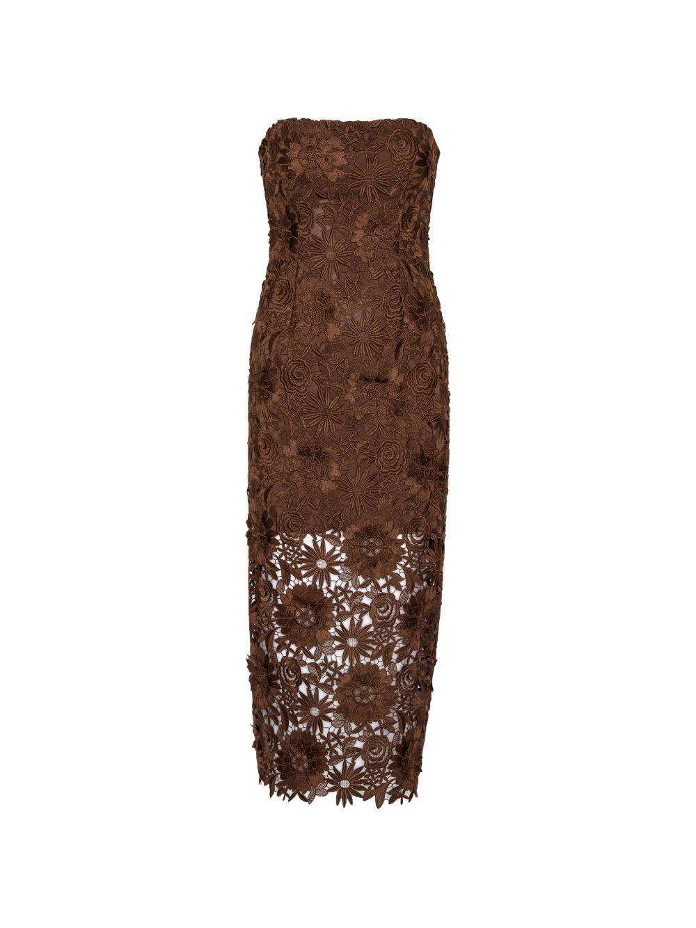 ROTATE Abito midi marrone con pizzo floreale 
