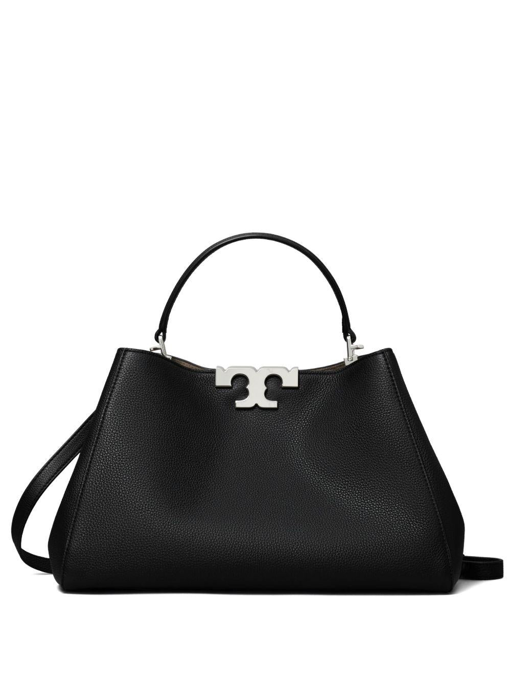 TORY BURCH Borsa a mano Eleanor in pelle di vitello nera con logo argento 