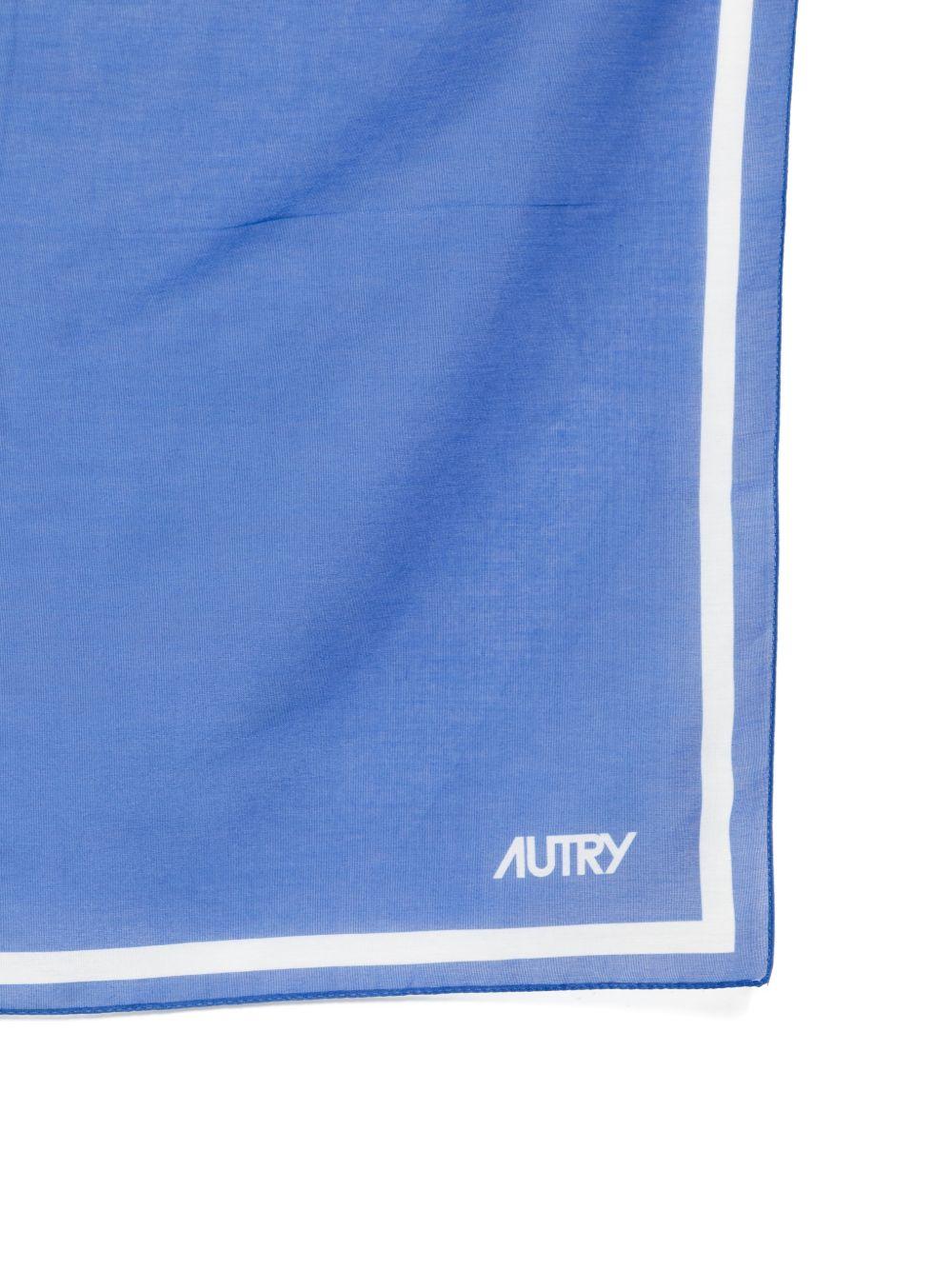 AUTRY Foulard blu con logo in cotone e seta 