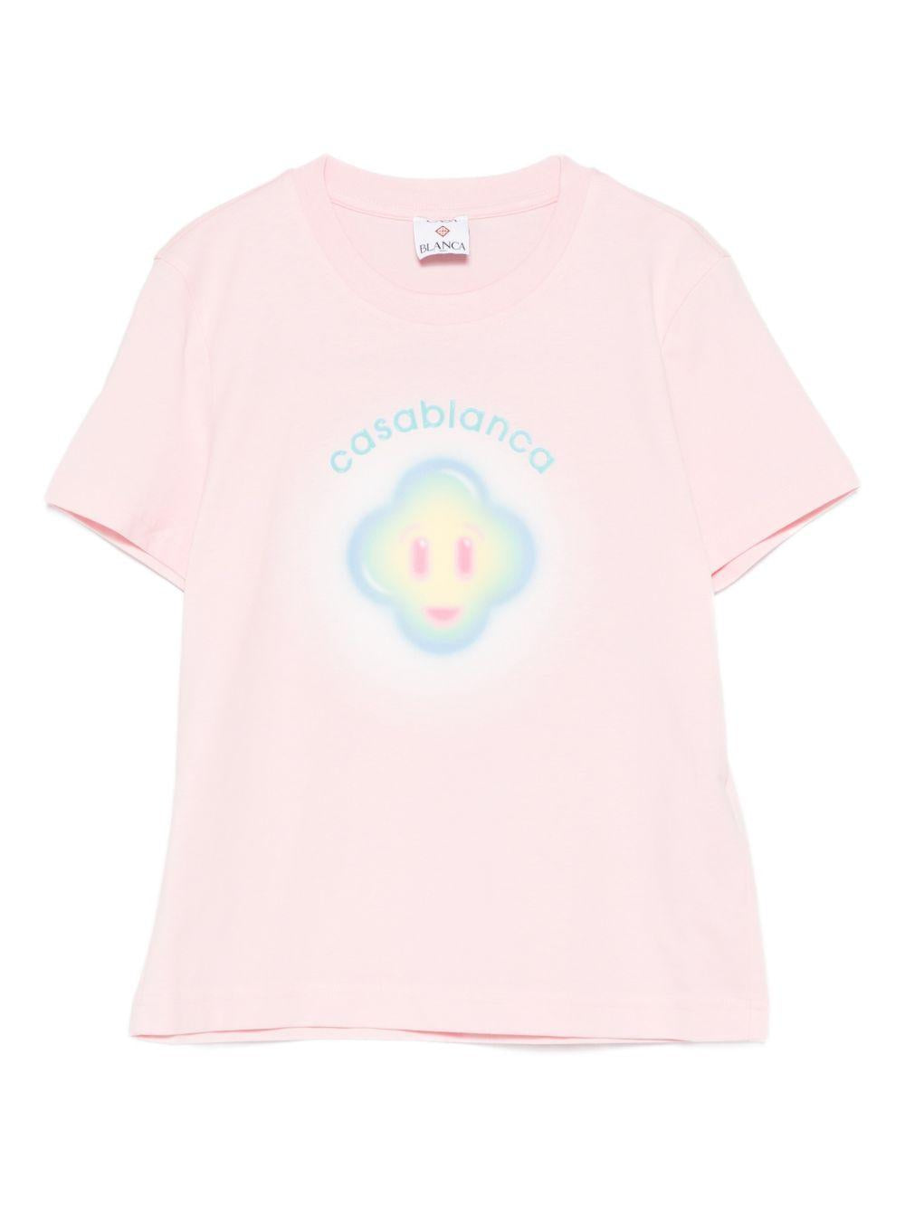CASABLANCA T-shirt in cotone rosa con stampa logo 
