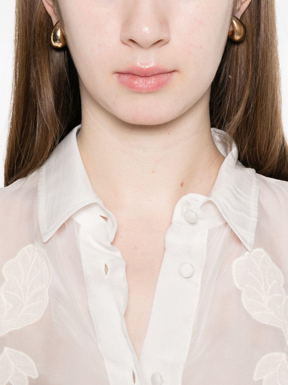 FORTE FORTE Camicia semitrasparente avorio con decorazioni floreali 