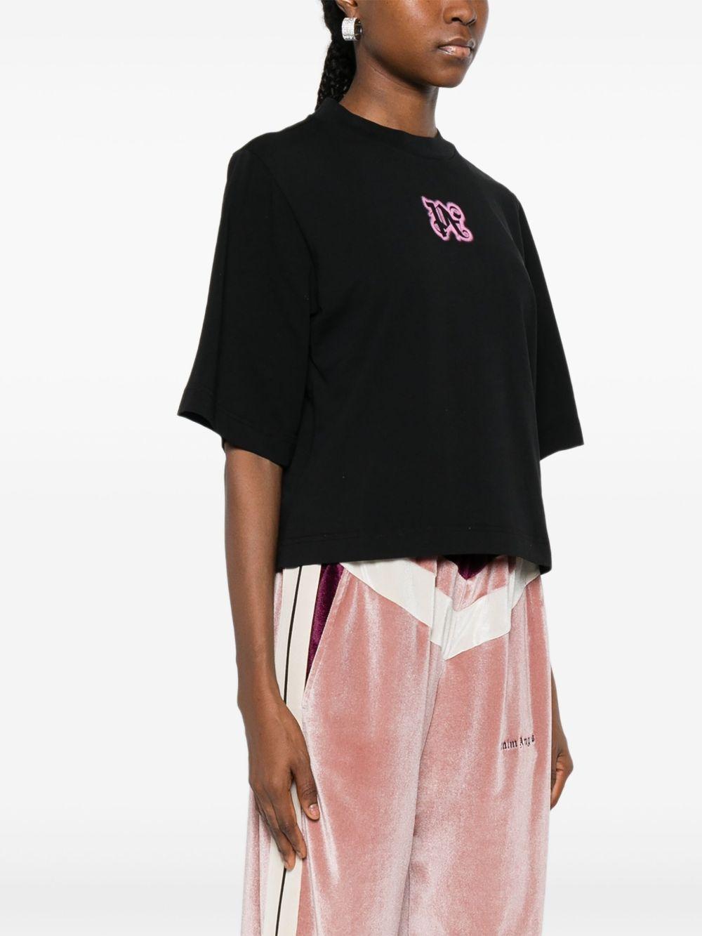 PALM ANGELS T-shirt nera con logo ricamato 