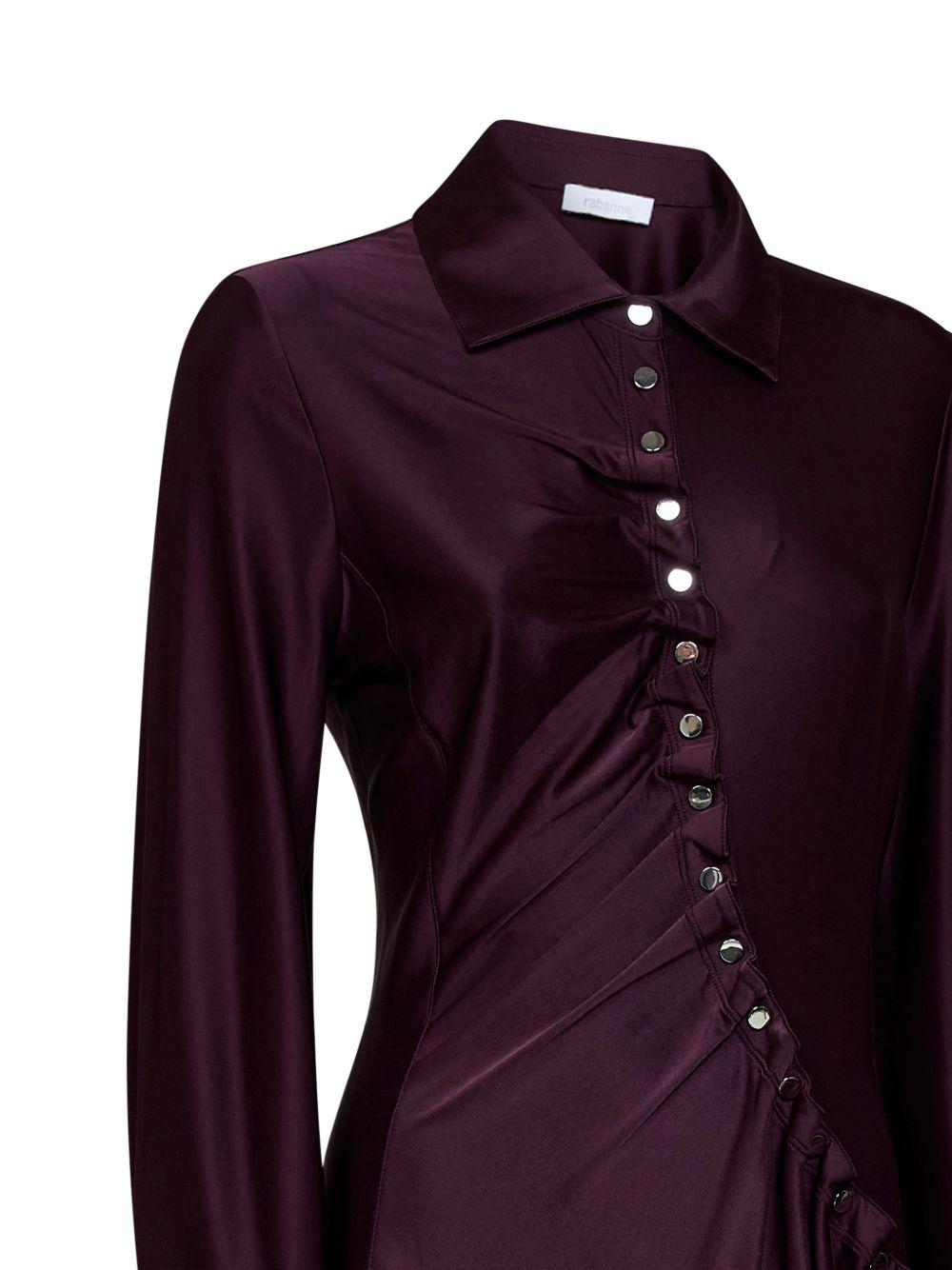 RABANNE Abito camicia asimmetrico drappeggiato viola melanzana 