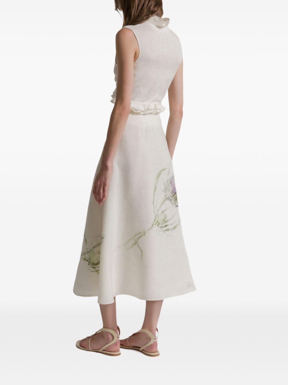 ALBERTA FERRETTI Gonna in lino bianca con stampa floreale 