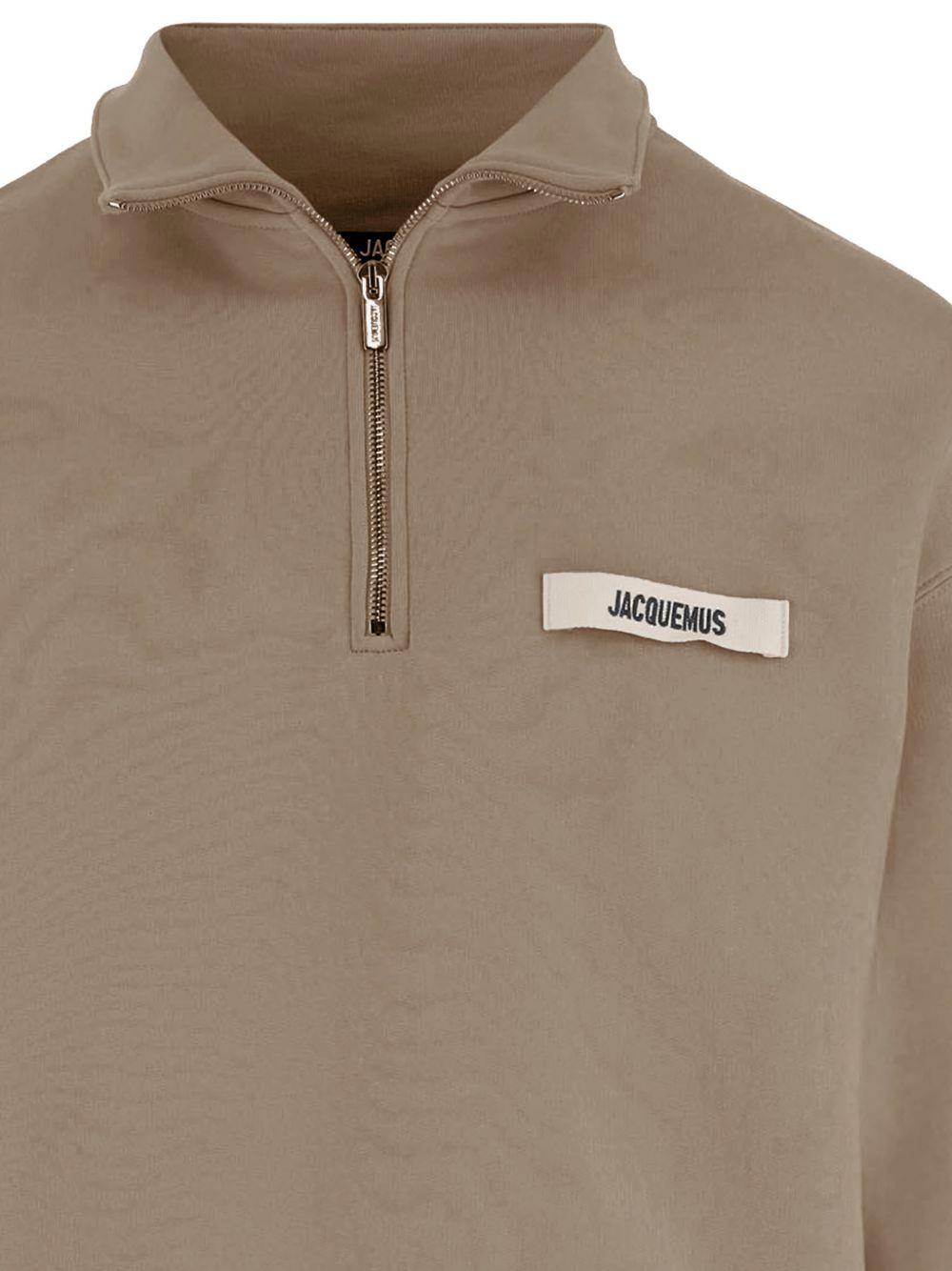 JACQUEMUS Felpa Gros Grain beige con zip 