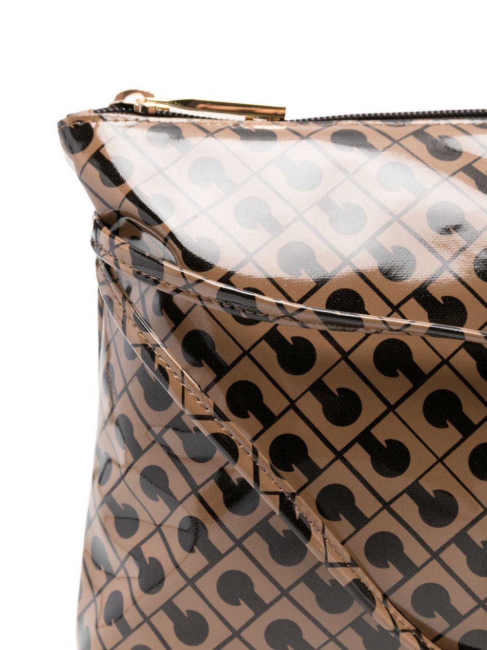 GHERARDINI Pochette clutch bag Softy Glossy Toffee con logo all-over 