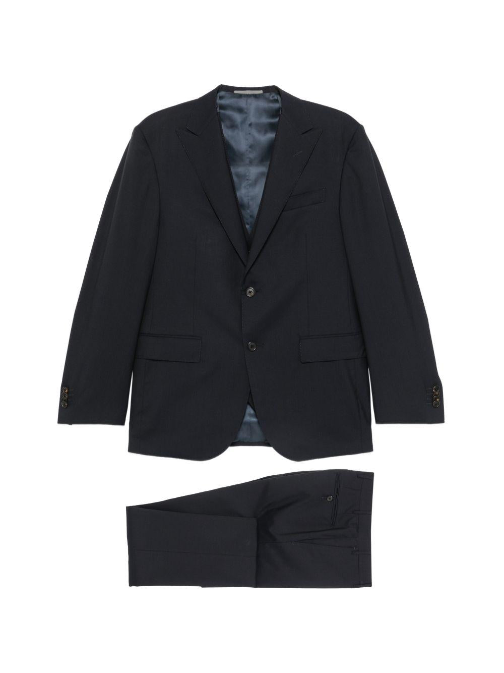 CORNELIANI Completo in lana vergine blu con giacca monopetto 