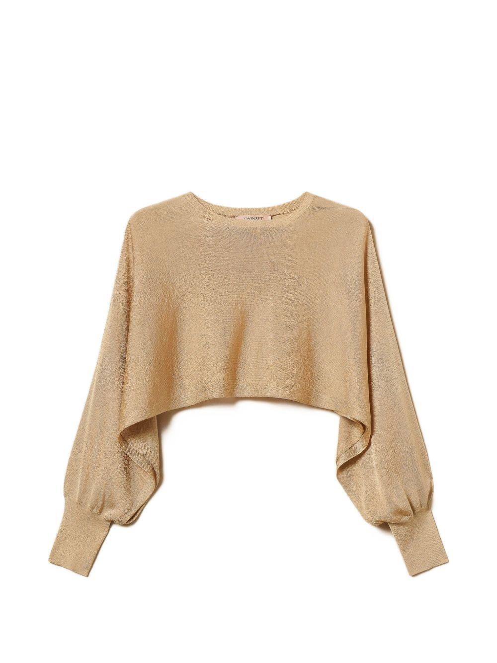 TWINSET Maglia cropped dorata con finitura lurex 
