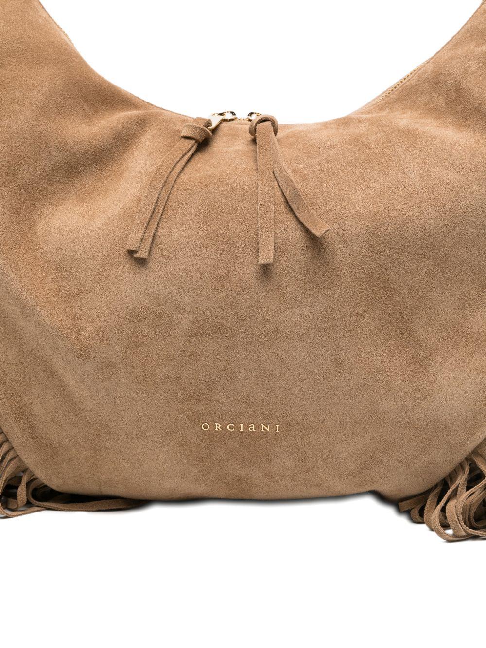 ORCIANI Borsa a semiluna Isola Peach Fringe con frange 