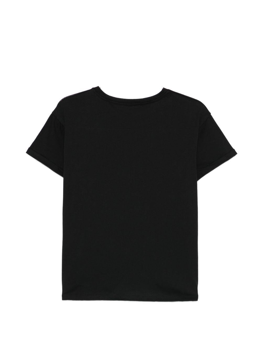 LIUJO T-shirt nera con strass sul petto 