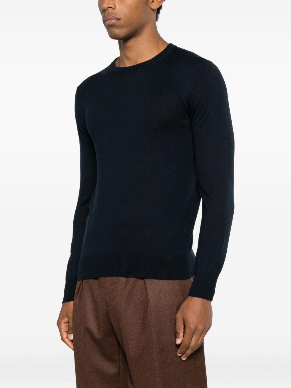 KANGRA Maglia girocollo blu in seta misto cashmere 