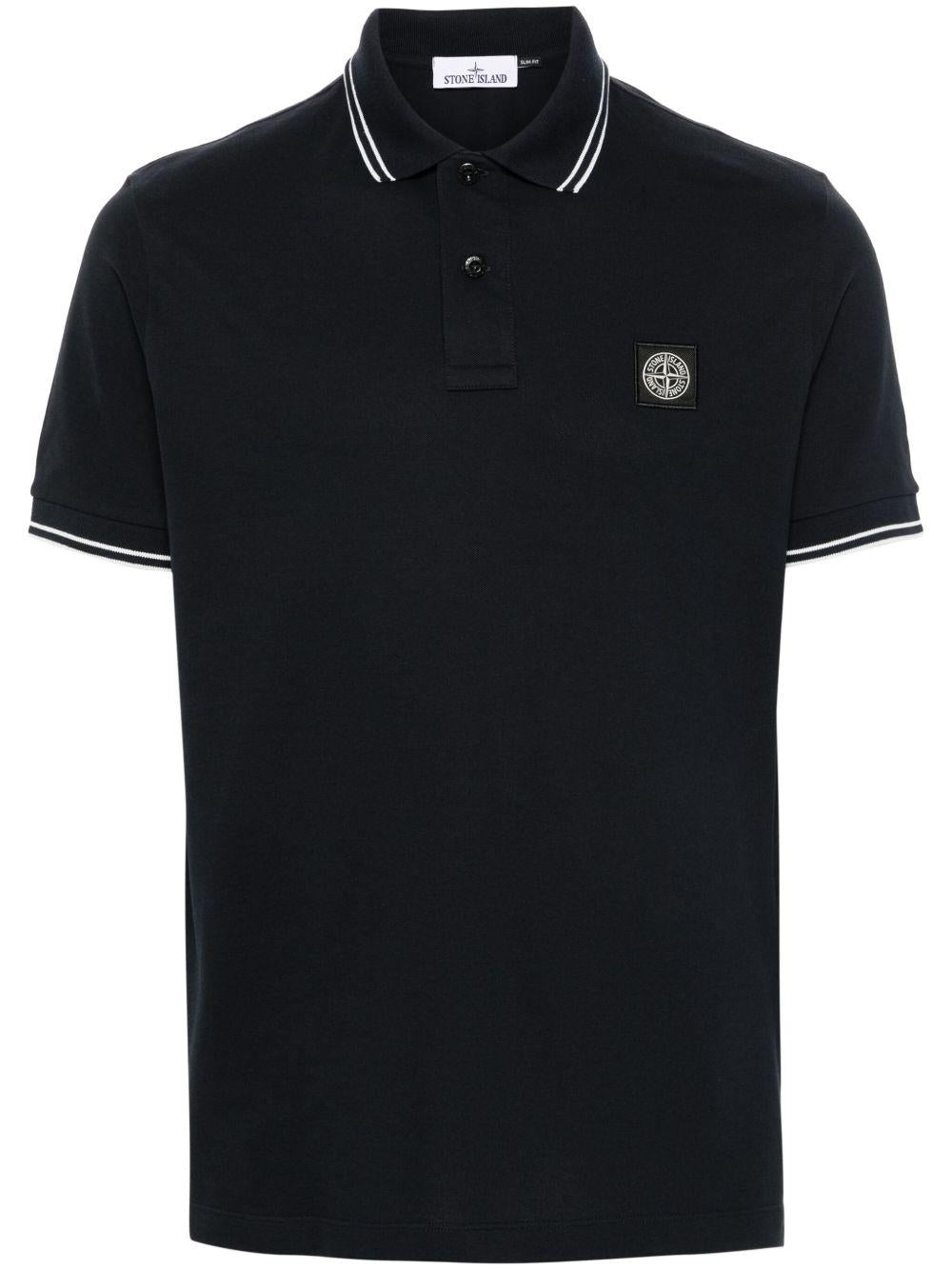 STONE ISLAND Polo in cotone blu con logo 