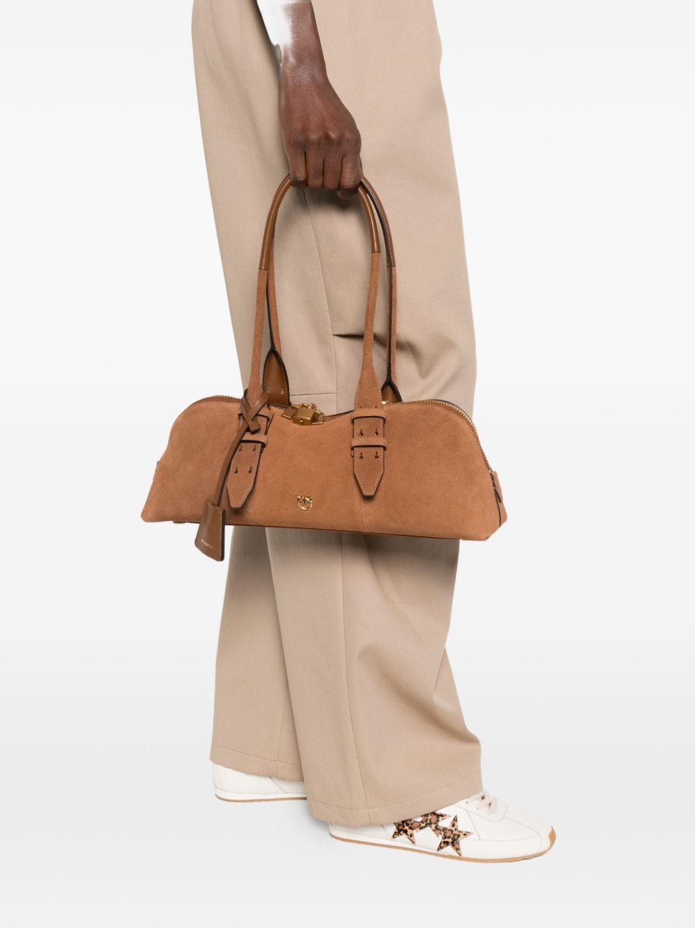 PINKO Borsa a spalla Bowling Bag in pelle scamosciata marrone 