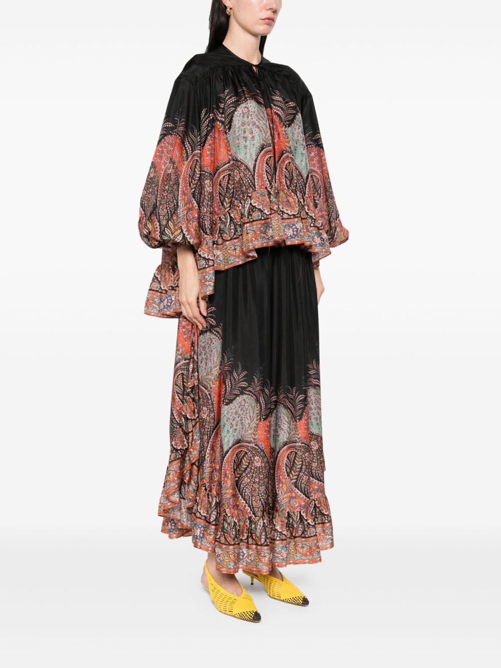 ZIMMERMANN Blusa in seta 'Rhiannon Ruffle Billow' in nero paisley 