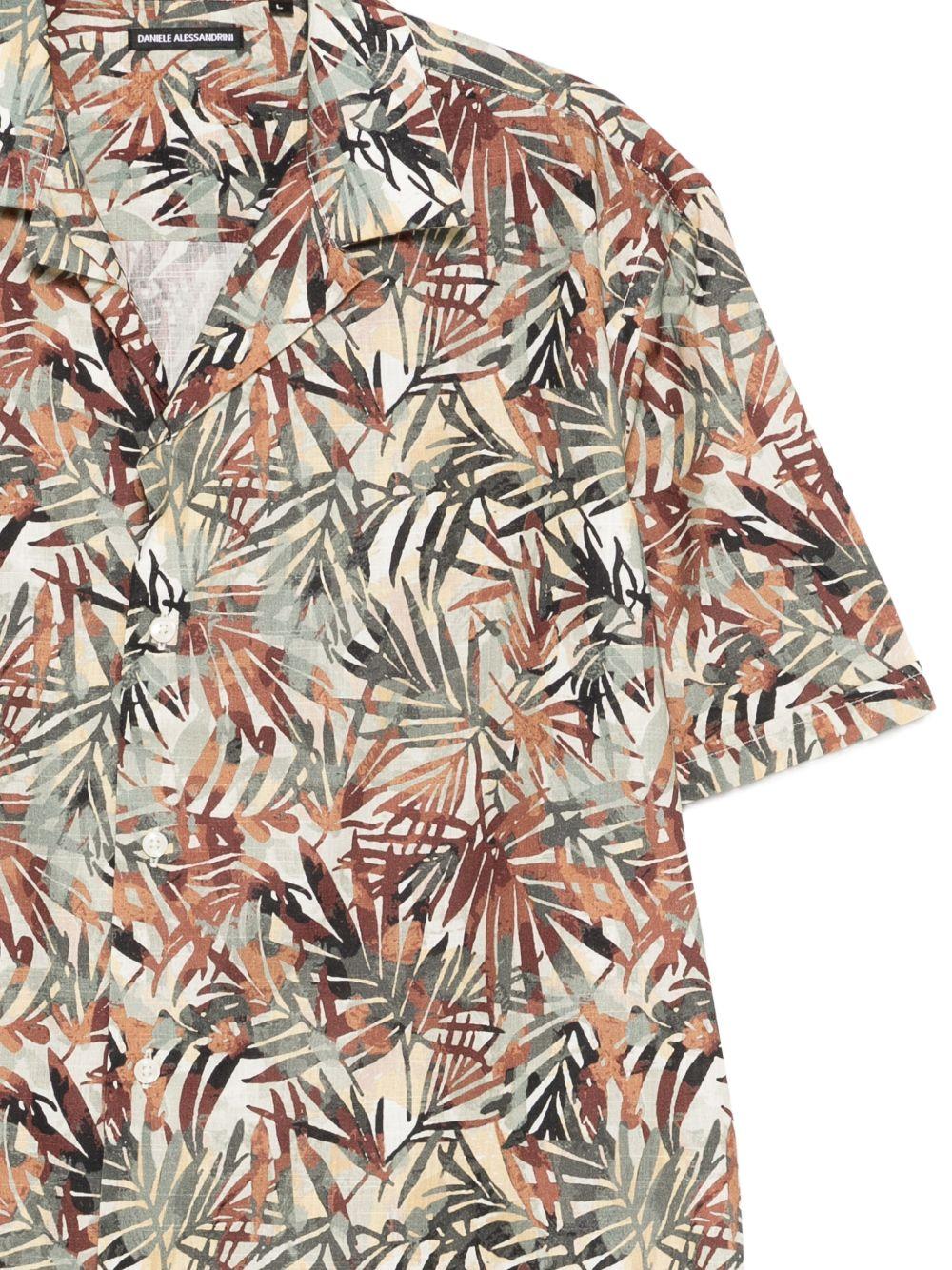 DANIELE ALESSANDRINI Camicia in cotone con stampa foglie a maniche corte 