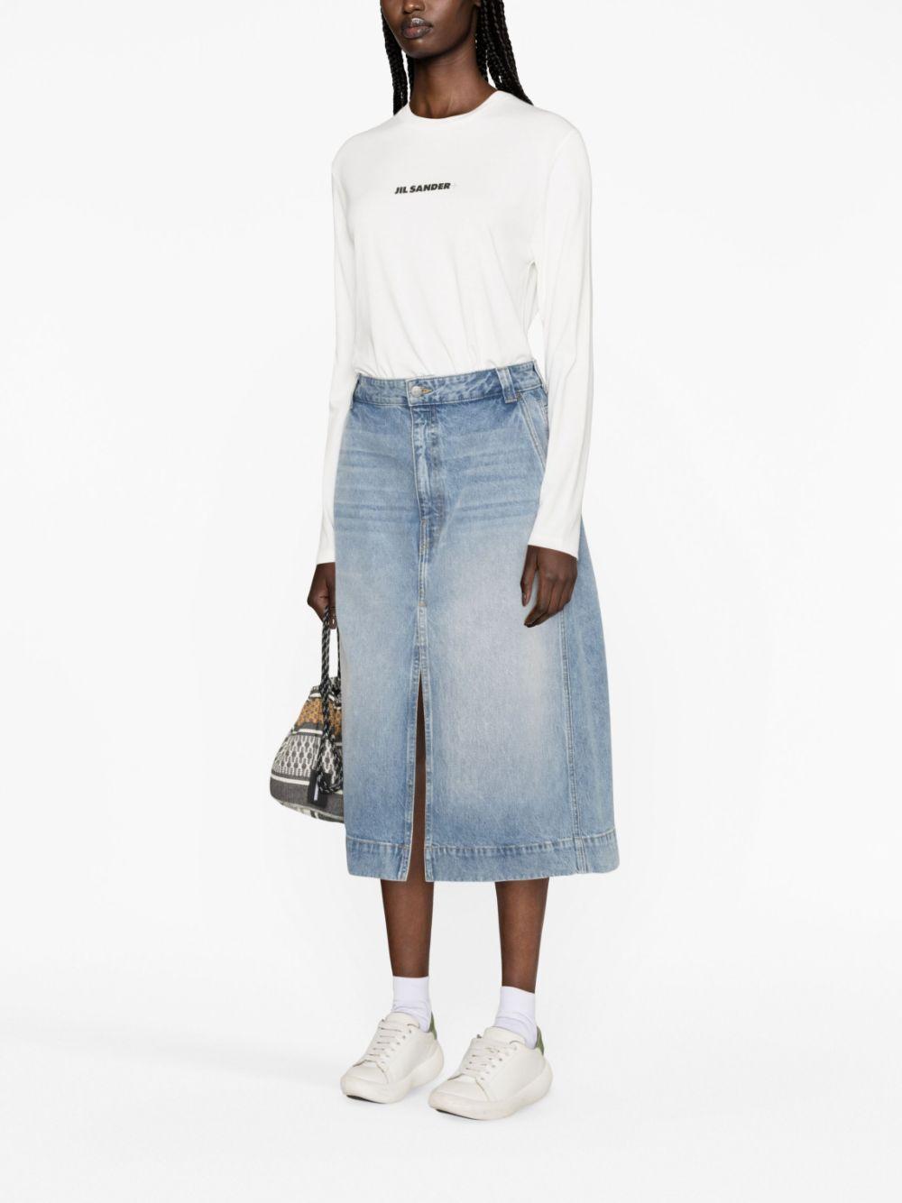 JIL SANDER T-shirt bianca in cotone con logo nero a maniche lunghe 