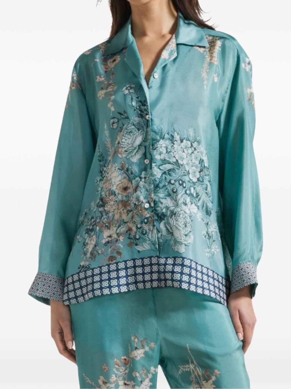 SEVENTY Camicia in seta verde con stampa floreale 