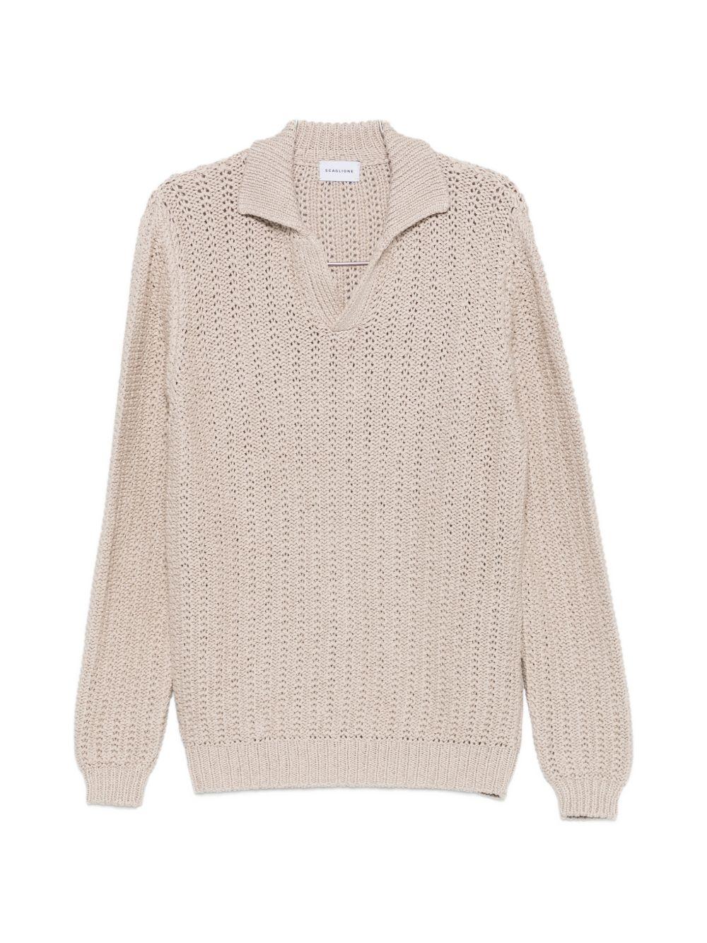 SCAGLIONE Maglia beige traforata con scollo a V 