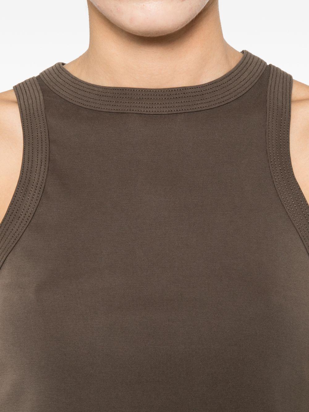 ELEH Top a costine con girocollo in tessuto marrone 