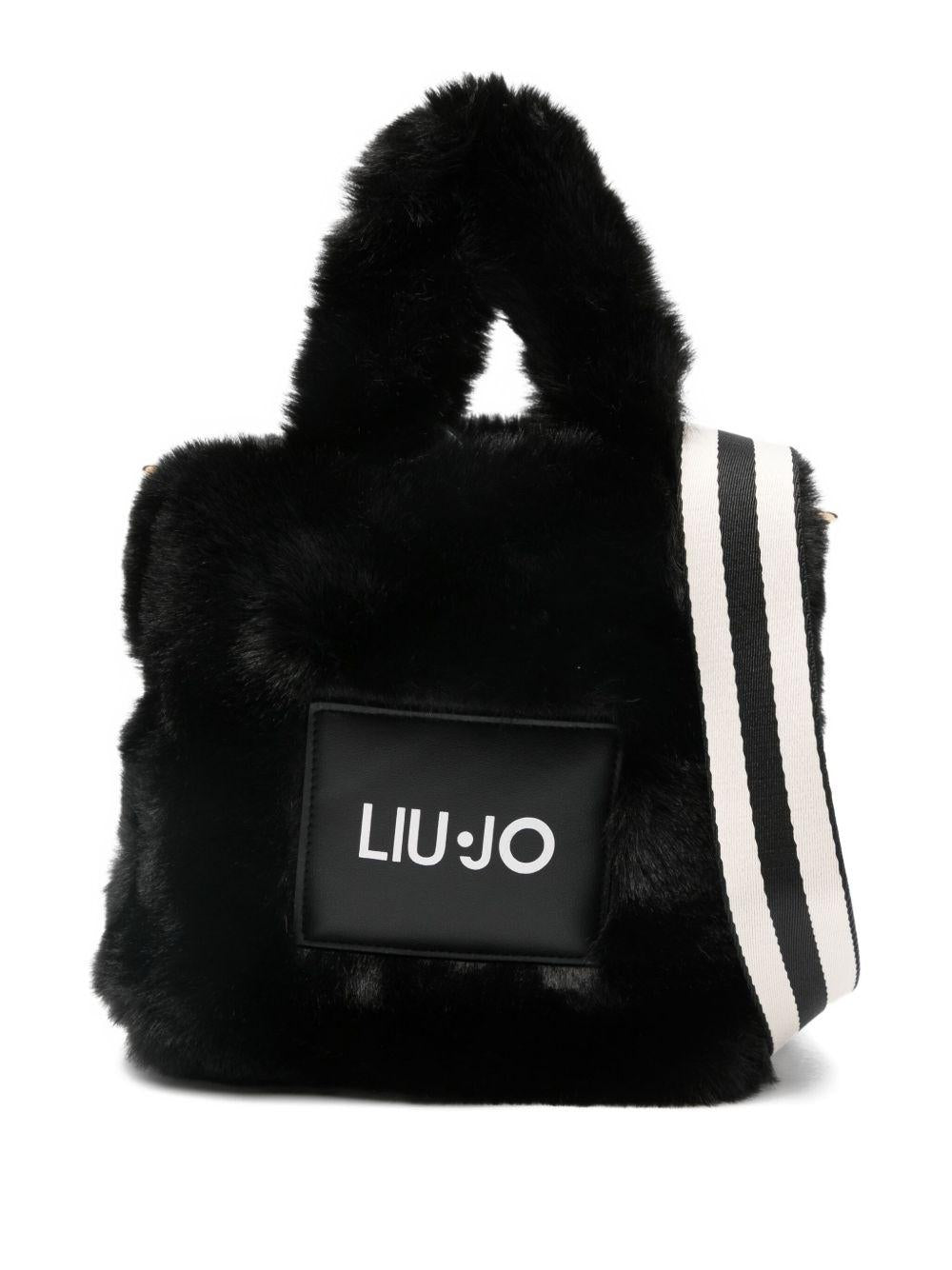 LIUJO Borsa a mano nera in ecopelliccia con logo 