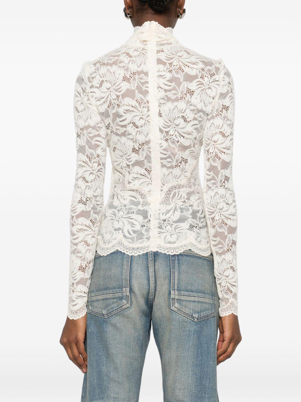 RABANNE T-shirt bianca a maniche lunghe con pizzo 