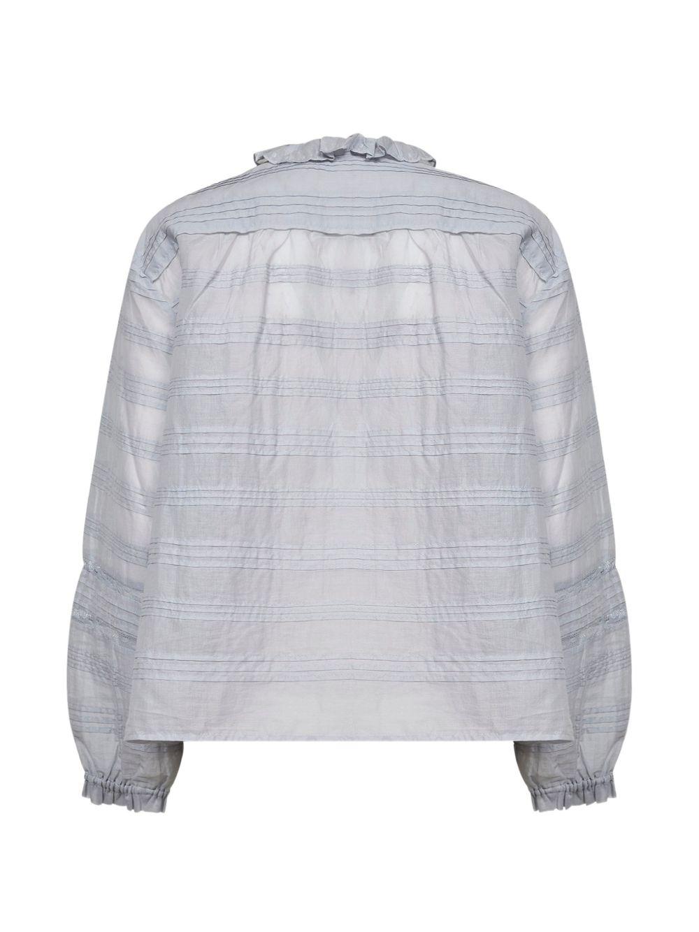 MARANT ETOILE Camicia blu in cotone con inserti in pizzo floreale 