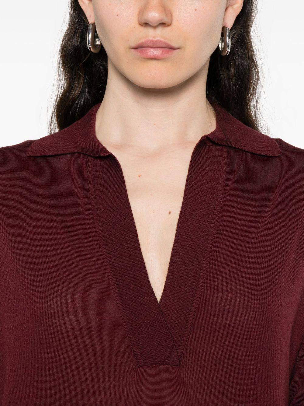 ALPHA STUDIO Maglia bordeaux con colletto polo e scollo a V 